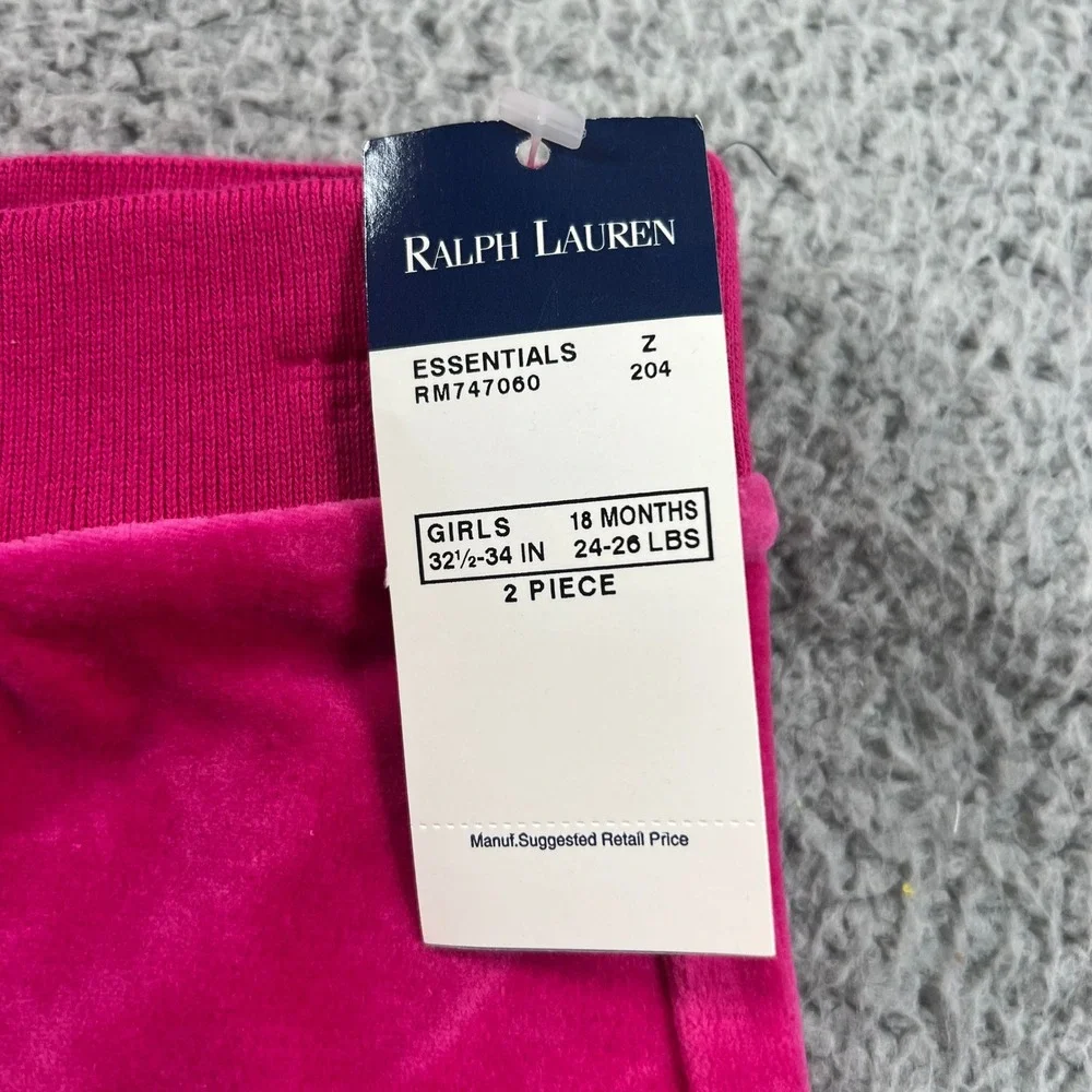 Ralph Lauren‎ Tracksuit Girls 18M Pink Velour Zip Hoodie and Pants Set Vintage
